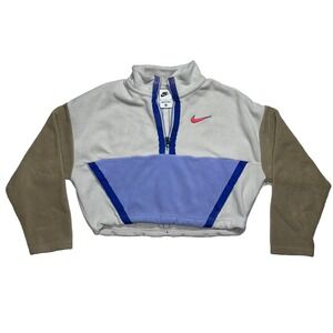 NIKE Girls Cropped Fleece 1/4‎ Zip Multi Color Pullover Sweatshirt Medium